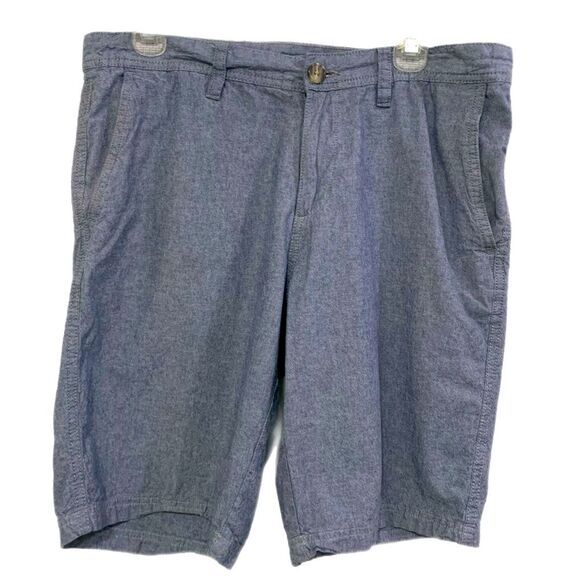 WALLIN & BROS SHORTS MEN’S 34 BLUE CHINO PREPPY CLUB RESORT CHAMBRAY FLAT FRONT. - Picture 1 of 13